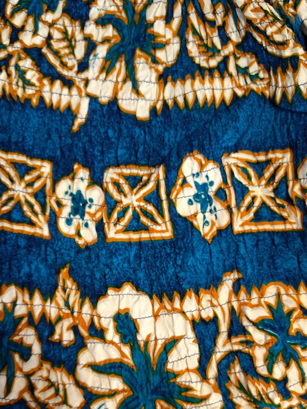 VTG Blue Gold Hawaiian Two Piece Top & Wrap Skirt‎ Cover Up Swim Set *One Size